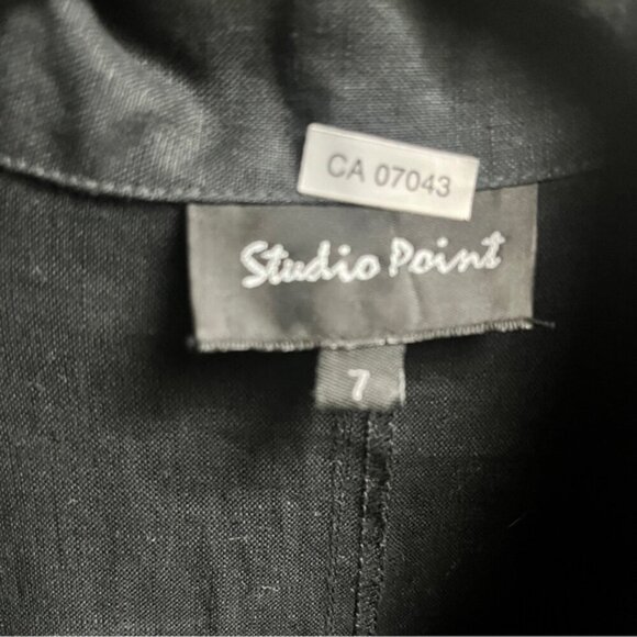 Studio Point black linen button up long sleeve shirt dress Sz M - Picture 5 of 10